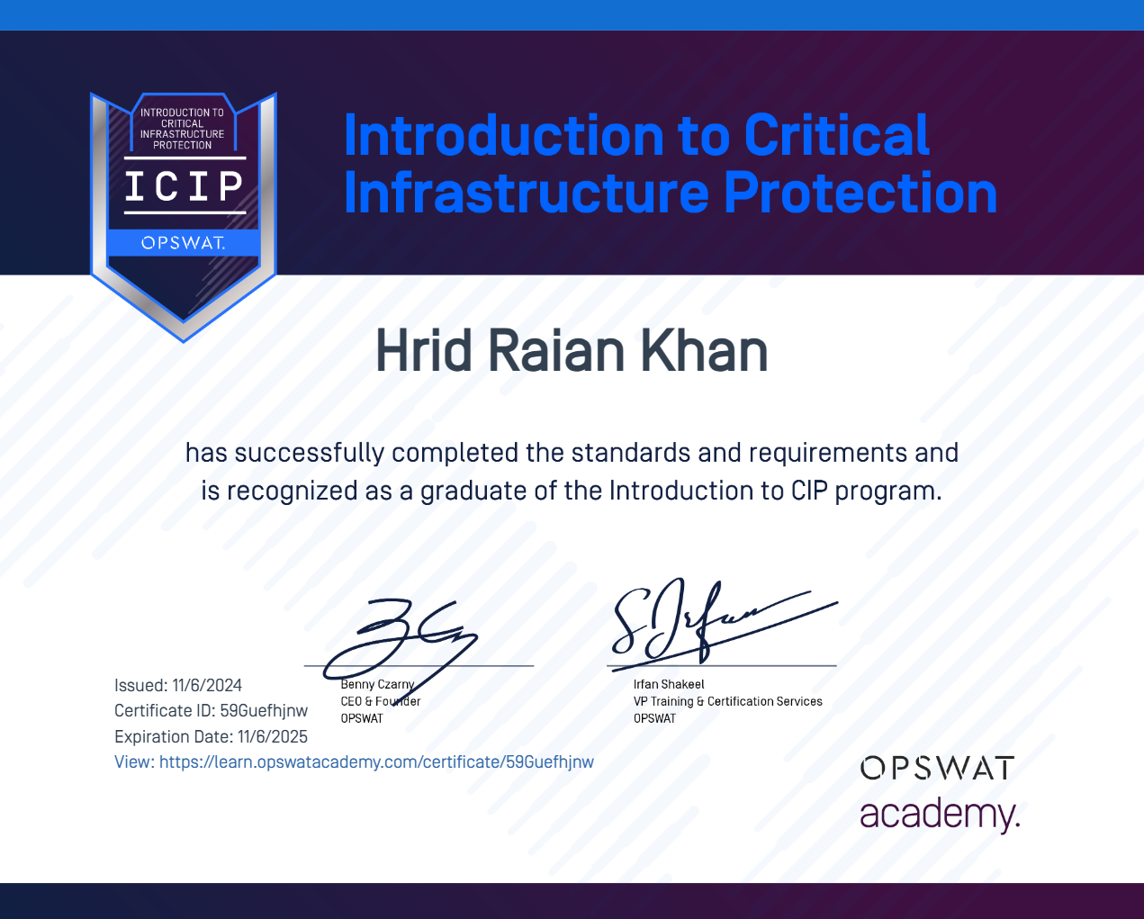 Critical Infrastructure Certificate